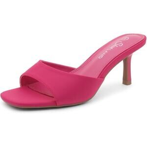 Shoe Land Womens Size 8.5 Hot Pink Open Toe Low Heel Stiletto Heeled Shoes